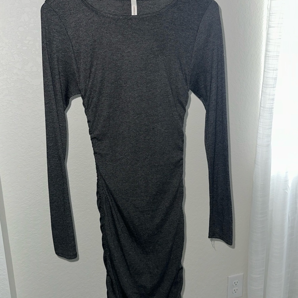 Elegant Gray Long Sleeve Dress